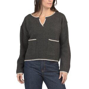 LUSH Charcoal Whipstitch Cardigan With Front Pockets